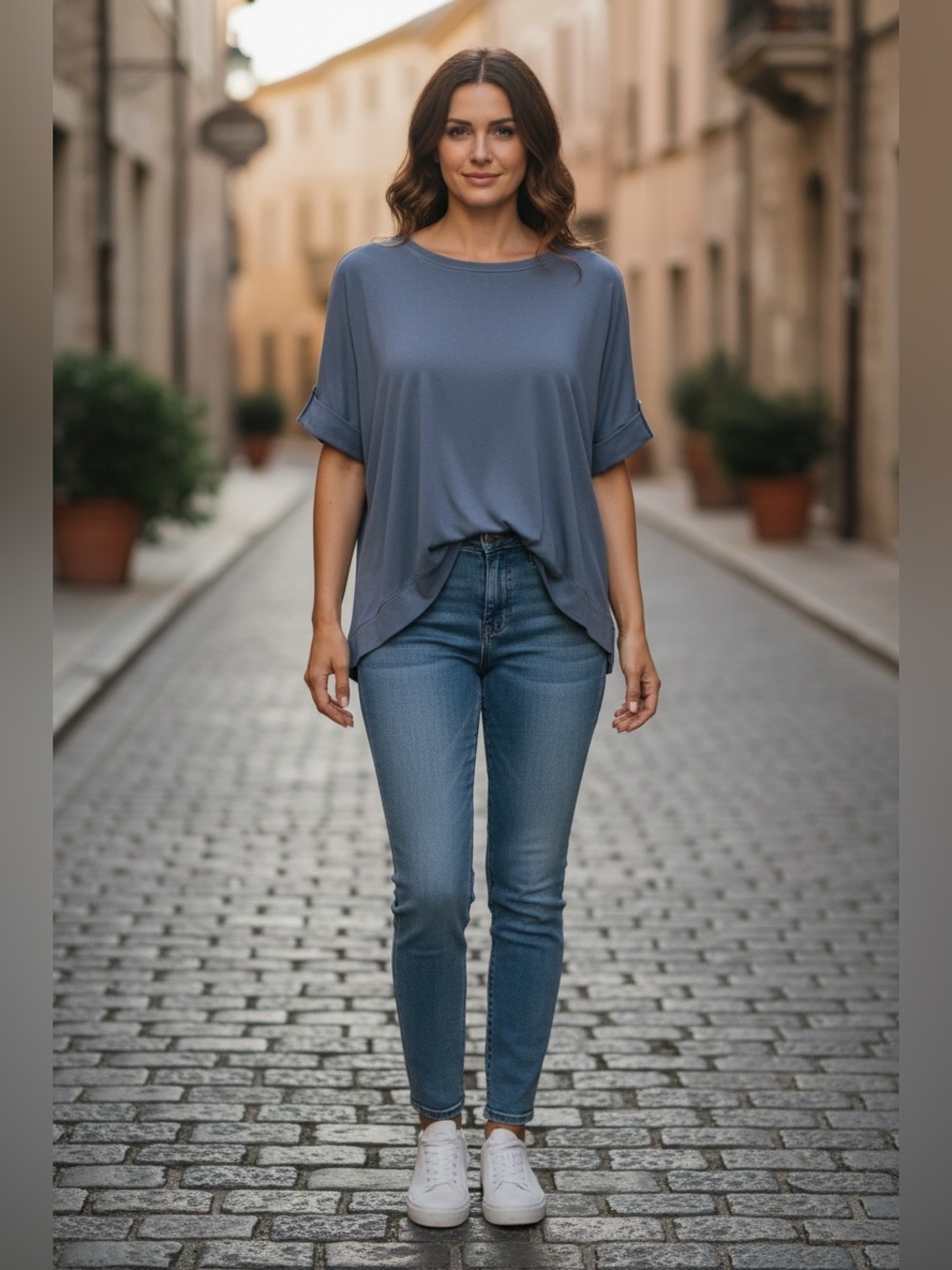 Zenana Outfitters Relaxed Slate Blue Short Sleeve Top